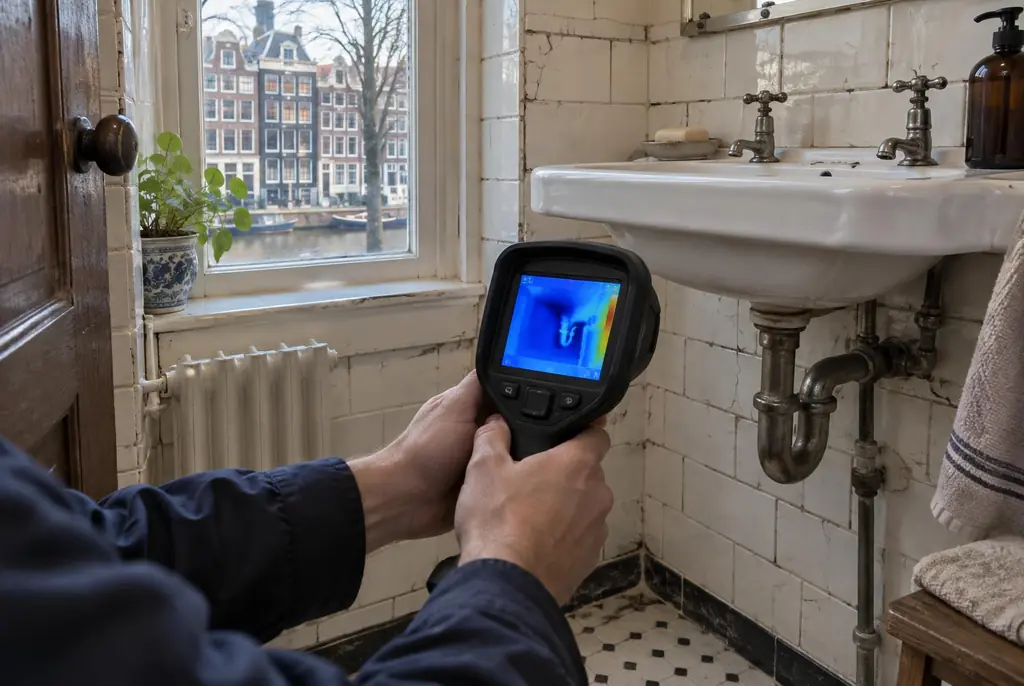 Lekdetectie Uden – badkamer met oude leidingen achter de tegels