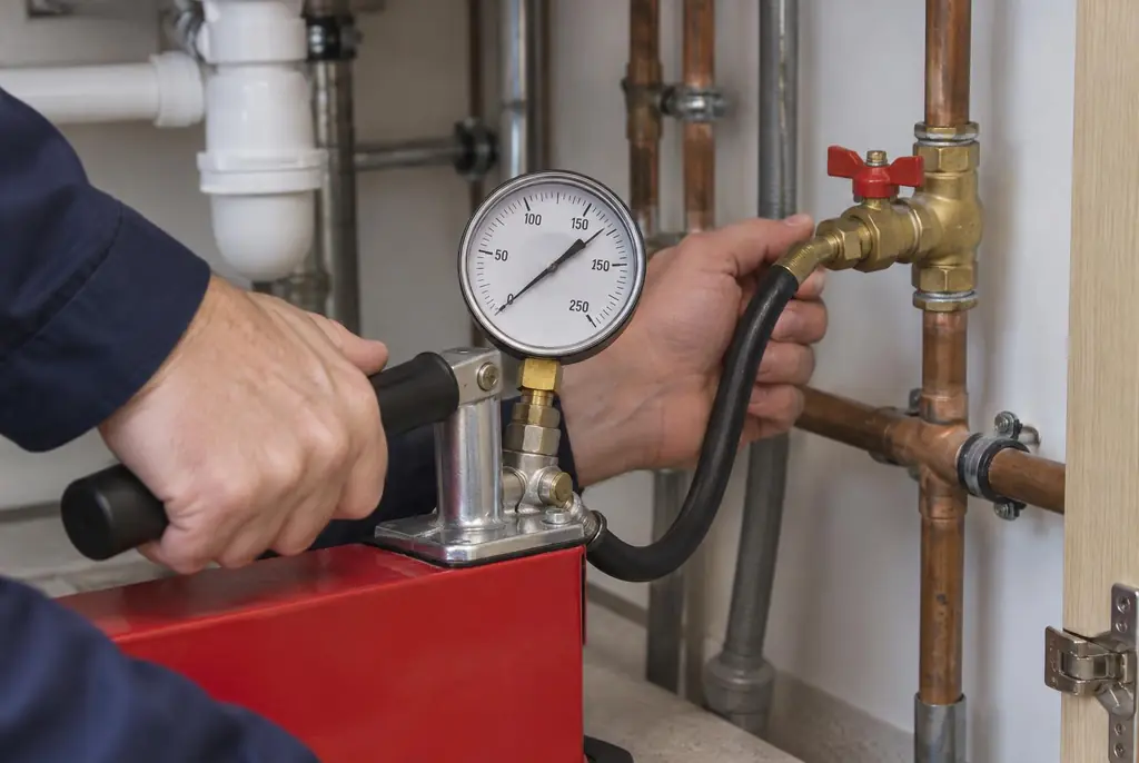 Lekdetectie Uden – druktest op een waterleiding met een manometer