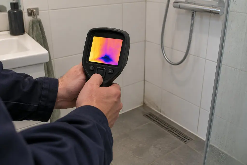 Lekdetectie Uden – lekdetectiespecialist met warmtebeeldcamera in een badkamer