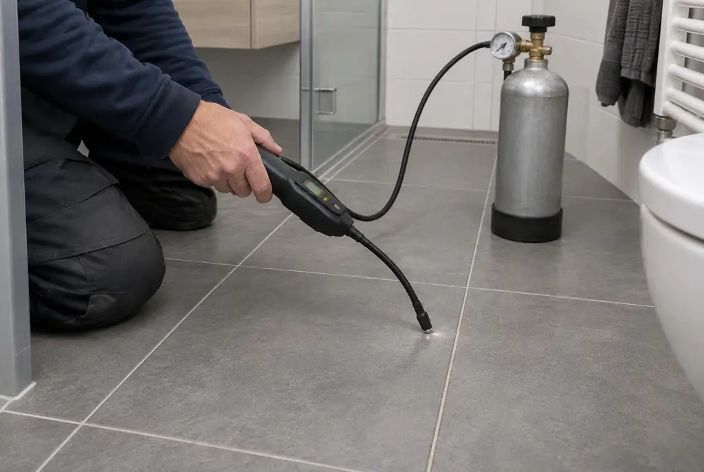Lekdetectie Uden – technicus spoort met tracergas een lekkage op in de vloer