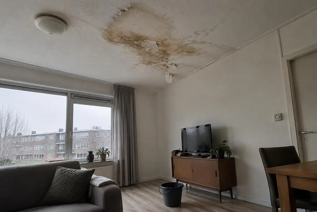 Lekdetectie Uden – vochtplek op het plafond onder een badkamer